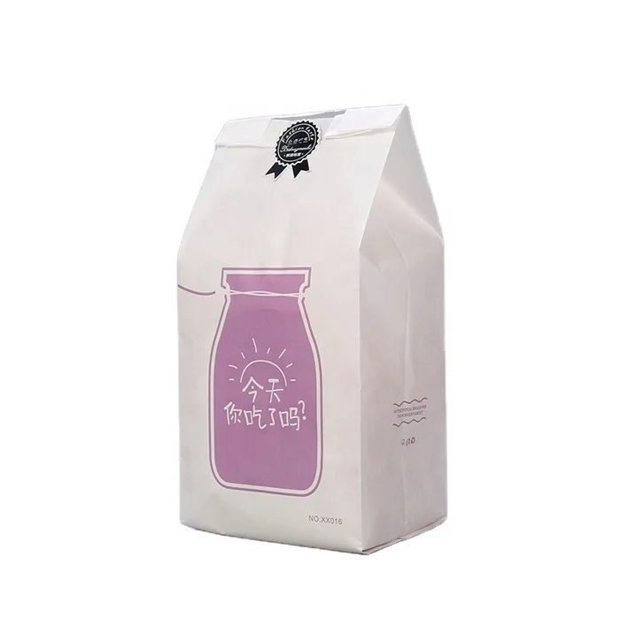 Kraft Paper Bag Square Bottom Oil Proof Food Packaging Thickened Film Bags Toast Bread Takeaway Carton Sandwich Bag 1000
