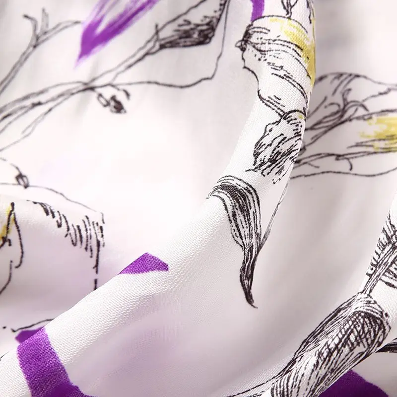 Summer Vacation Lily Pattern Trending Women Cotton Woven Drawstring Floral Printing A-line Midi Skirt Ladies