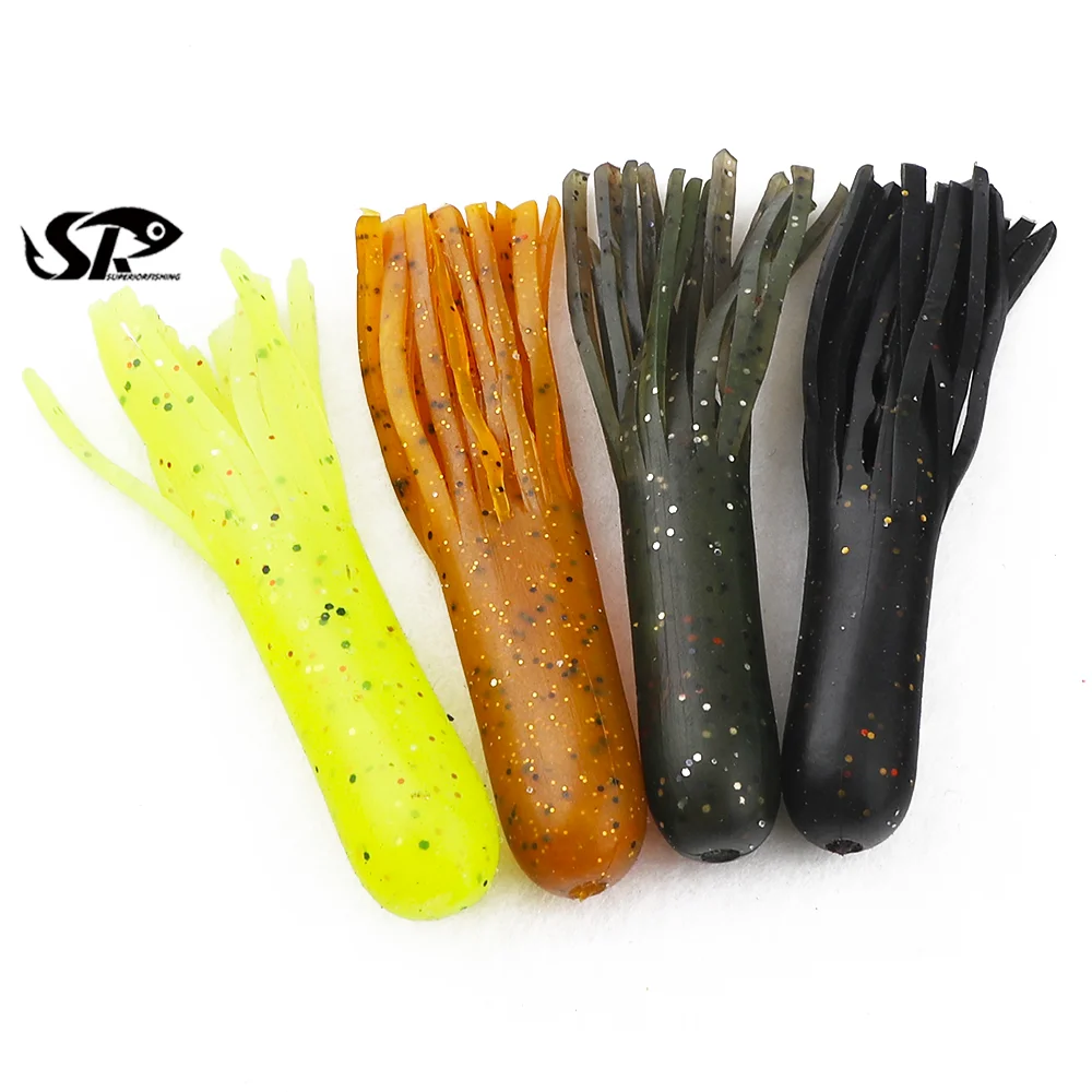 SUPERIORFISHING Soft Tube Fishing Lure Hollow Body Floating Top Water Squid Skirt Beard Octopus Wobbler Soft Lure 048S