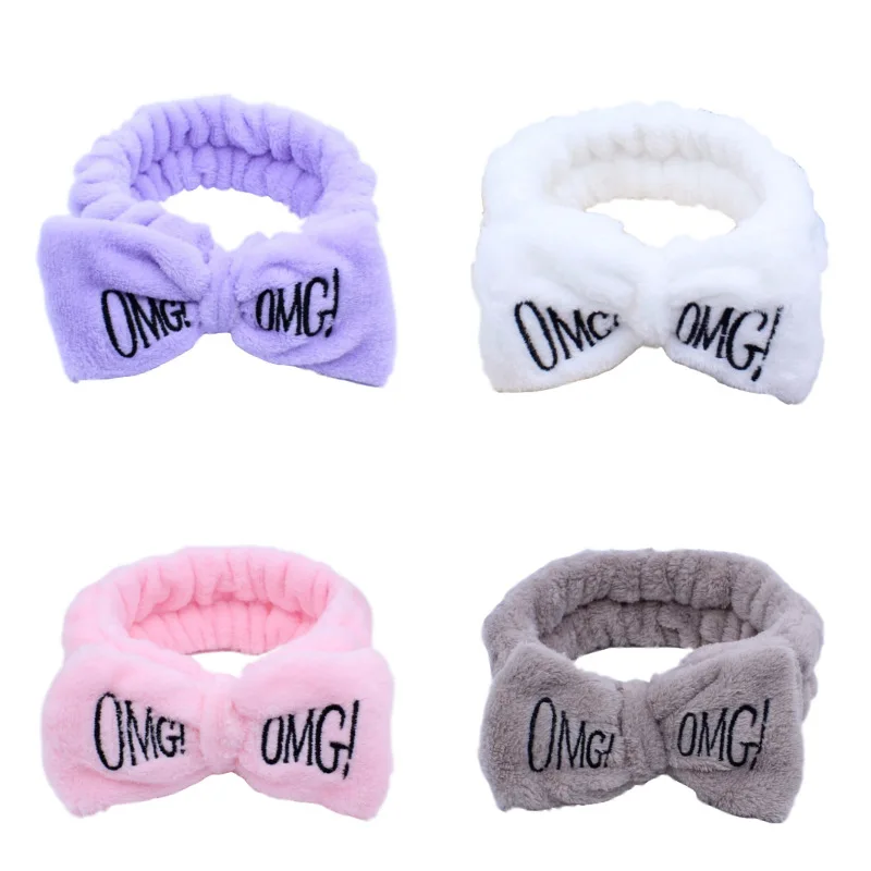 Женская повязка на голову с бантом эластичная из кораллового флиса аксессуар для волос надписью