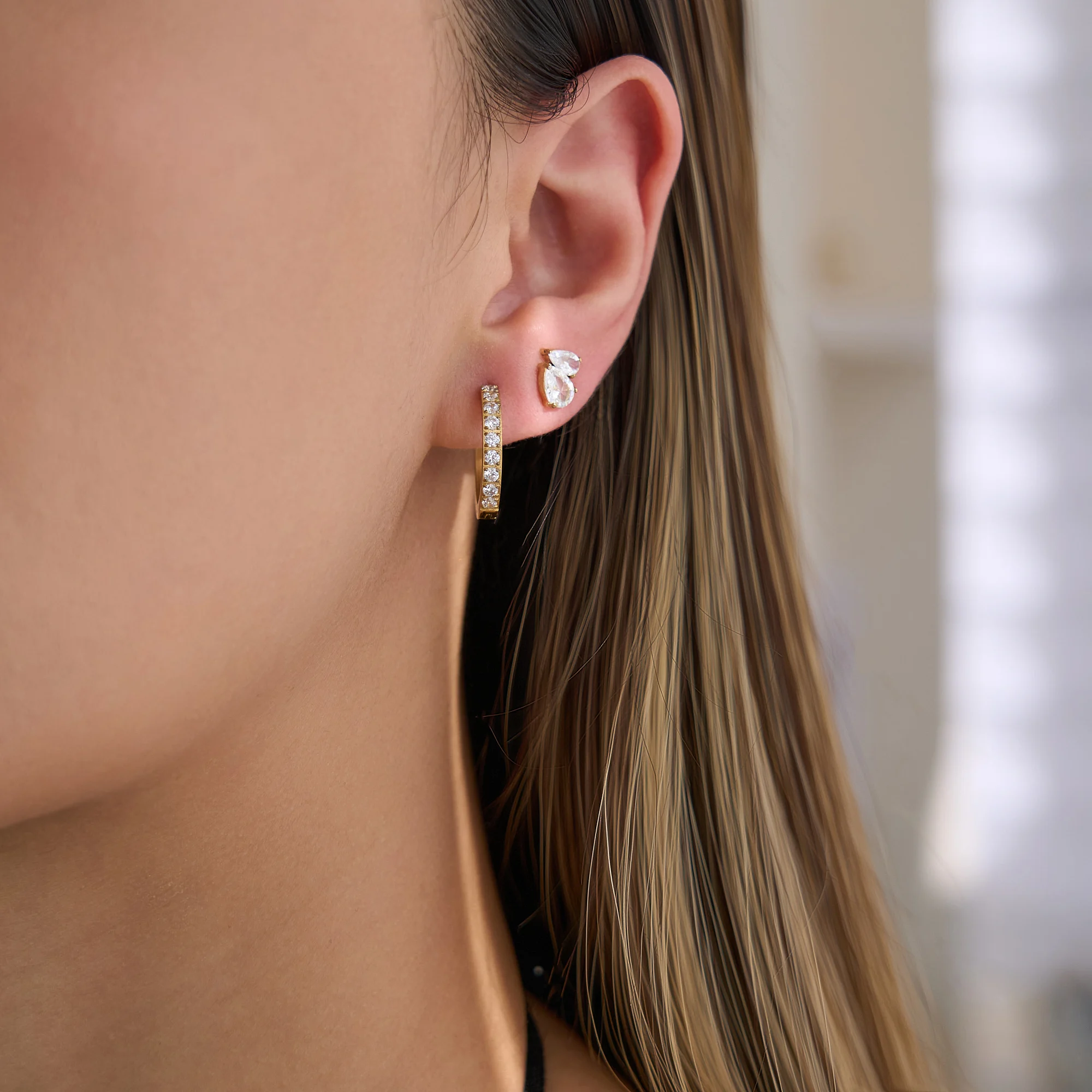 SUPER HOT SELLING Minimalist C Hoop Iced Out Zircon Multi Size Earrings Set Dazan New 18k Gold Plated Stainless Steel Jewelry