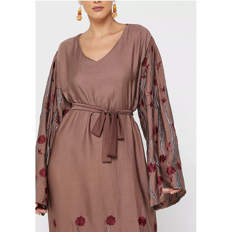 SolidColor Islamic Women Latest Arrival Oem Custom Moroccan Style Embroidery Kimono Abaya Indian Clothing Wholesale Jubah Muslim