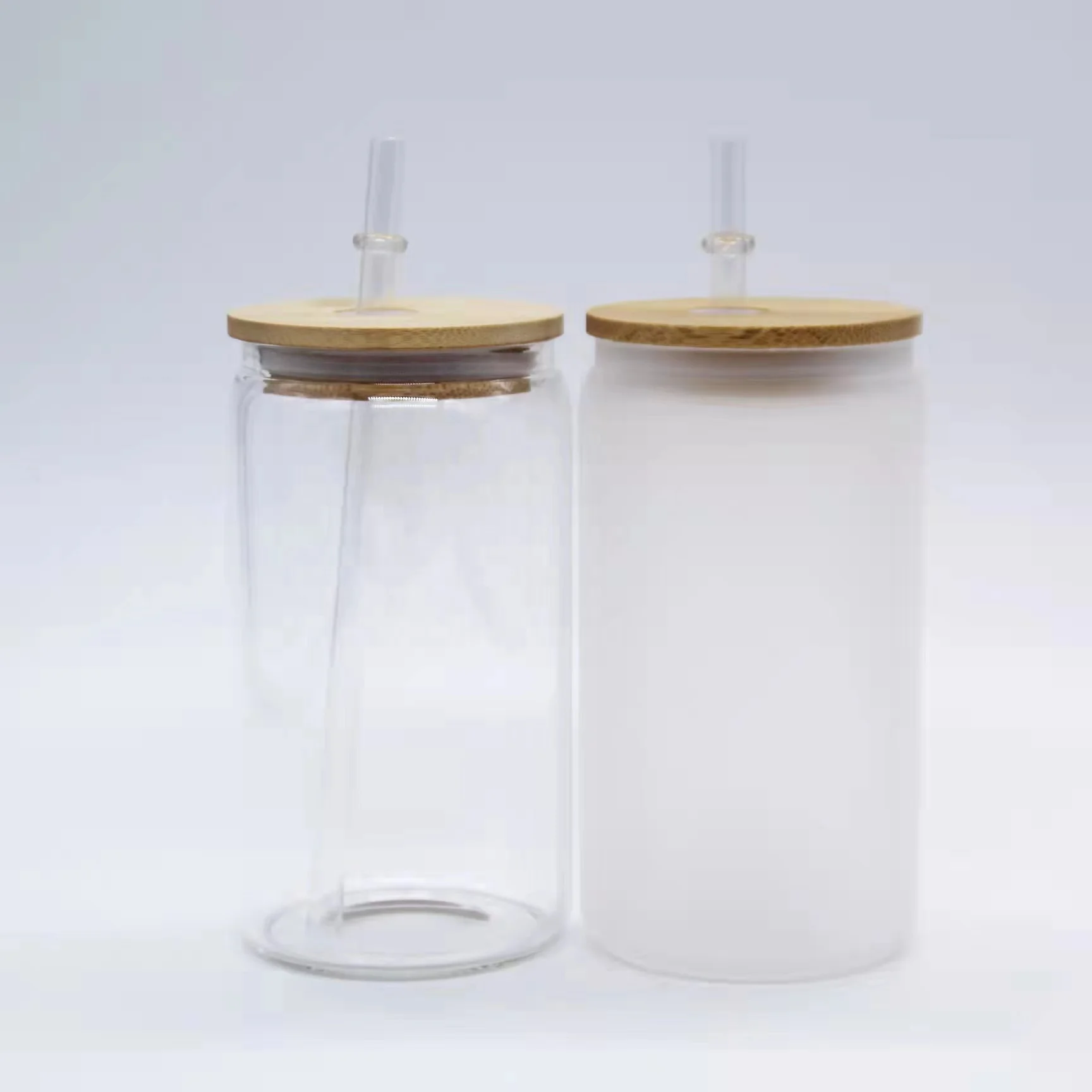 Hot Sale US Warehouse 12oz 16oz Frosted clear coffee soda shaped beer can glass cup jar with bamboo lid