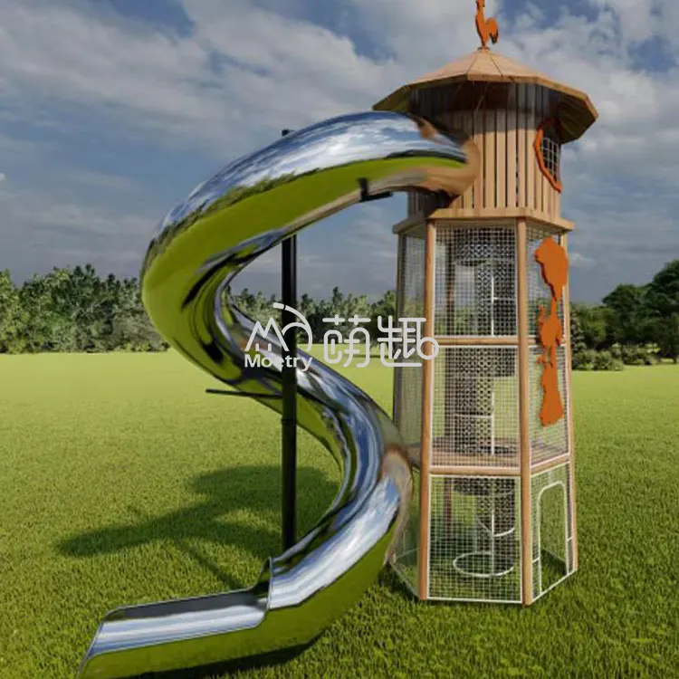 Moetry Wooden Lighthouse Tower Playground with Metal Slide Commercial Outdoor Play Equipment for Urban Park Beach Theme Parque