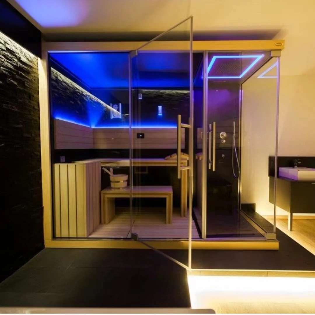 Finland Traditional Home Dry Indoor Sauna Shower  Rooms With Stove And Stone Home Personal Steam Shower Sauna Combo