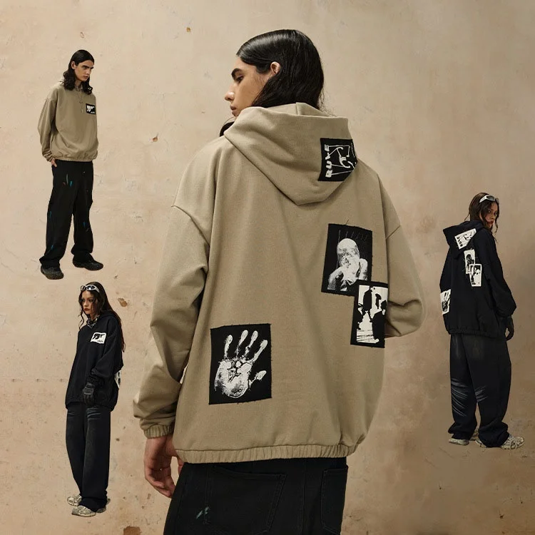 custom hoodies 450 gsm cotton fabric mens hoodies custom print casual oversized hoodie printing patch embroidery logo for unisex