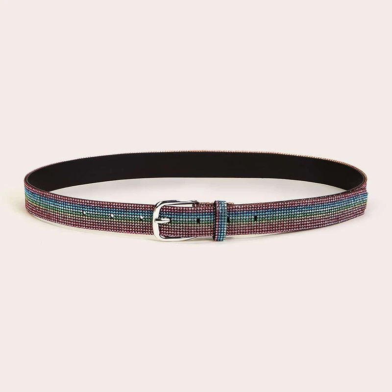 Modern style women rainbow rhinestone belt fashionable multicolor acrylic women belt