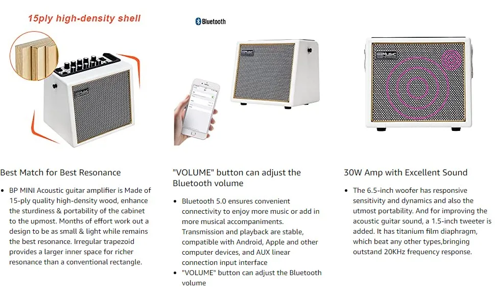 Coolmusic BPMINI Acoustic Electric Guitar Amplifier AMP Speaker Portable Bluetooth Rechargeable Ukulele Sax Violin Piano Busking