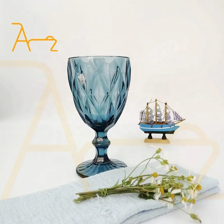 Hot selling wedding use products 2023 new design colored glassware vintage glass goblets unique embossed drinking wine glass