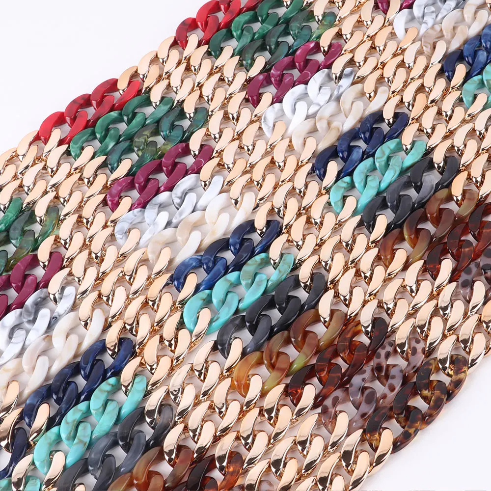 Popular Bohemia Style Colorful Necklace Simple Custom Length Chain Jade Marble  Acrylic Resin Necklace for Women Party Jewelry