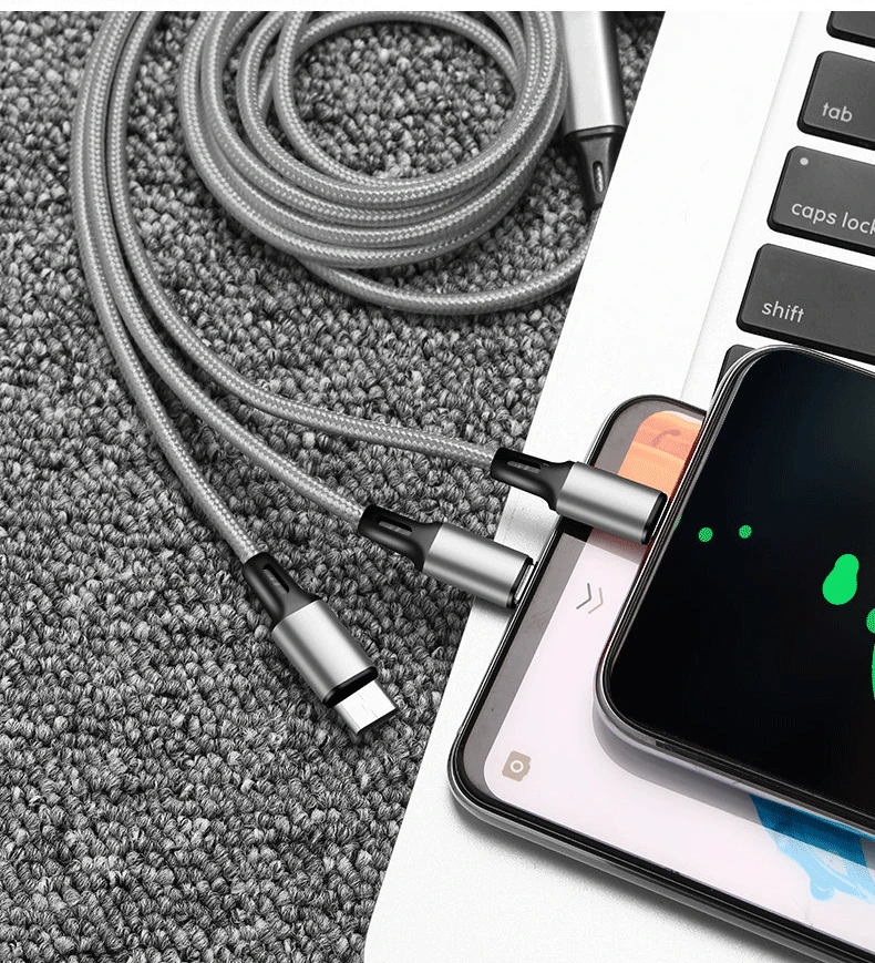2022 Hot sell  1.2M 3 In 1 Micro USB Type C Charger Cable Multi Usb Port nylon braid Usb Charging Cable For Mobile Phone Cables