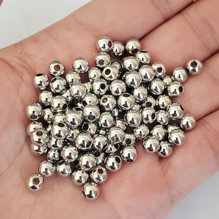 JF2066 18K Gold Plated Solid Metal Round Beads Shiny Smooth Brass Spacer Beads for Jewelry Making Sizes 3mm 4mm 5mm 6mm