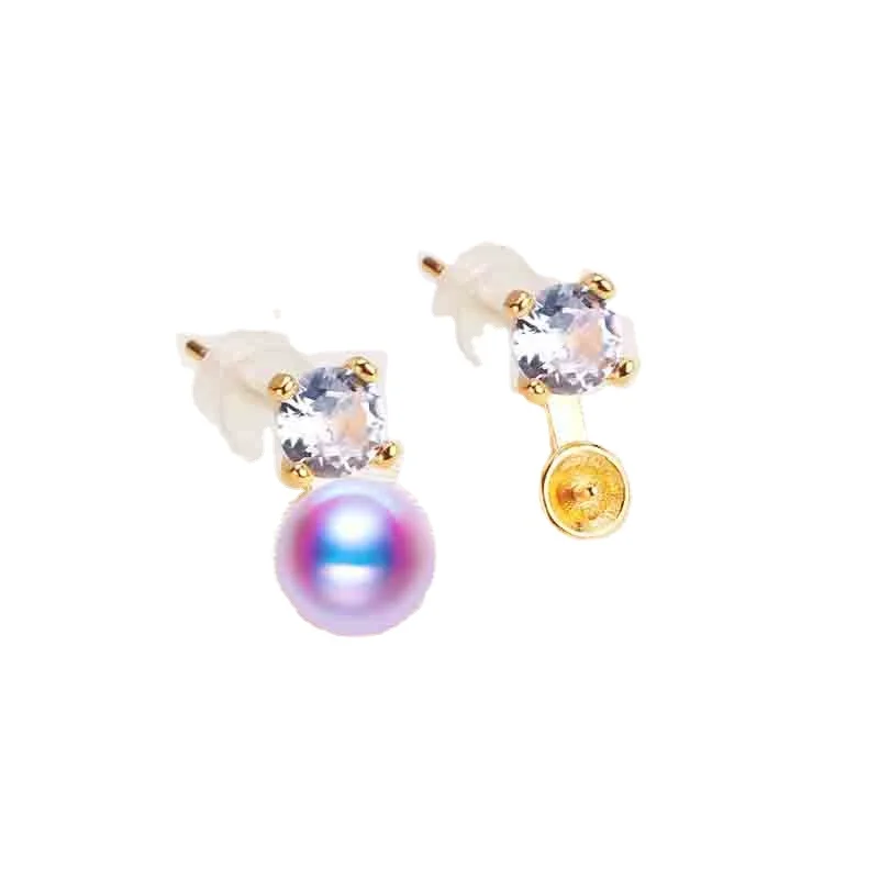 Wholesale Pearl earrings mountings Sterling Silver Needle Whole body gold plating No.113