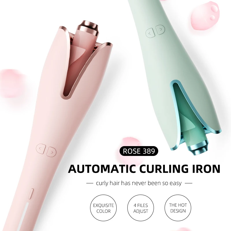 Auto silk heatless rotating ceramic beauty pink hair straightener curler