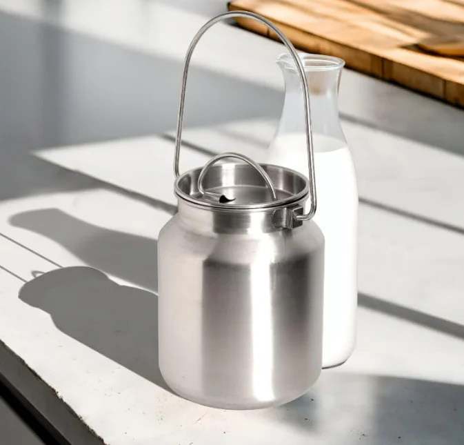 DF customized  Stainless Steel Milk Can Tank | Stainless Steel Jug, Rustic Milk Cans with Lid, Old Fashion Milk Jug 4 Liter(