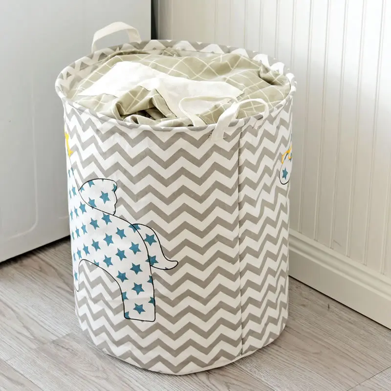 
Large Hamper Bucket Waterproof Coating Cotton Laundry Collapsible Washing Cute Canvas Storage Basket 