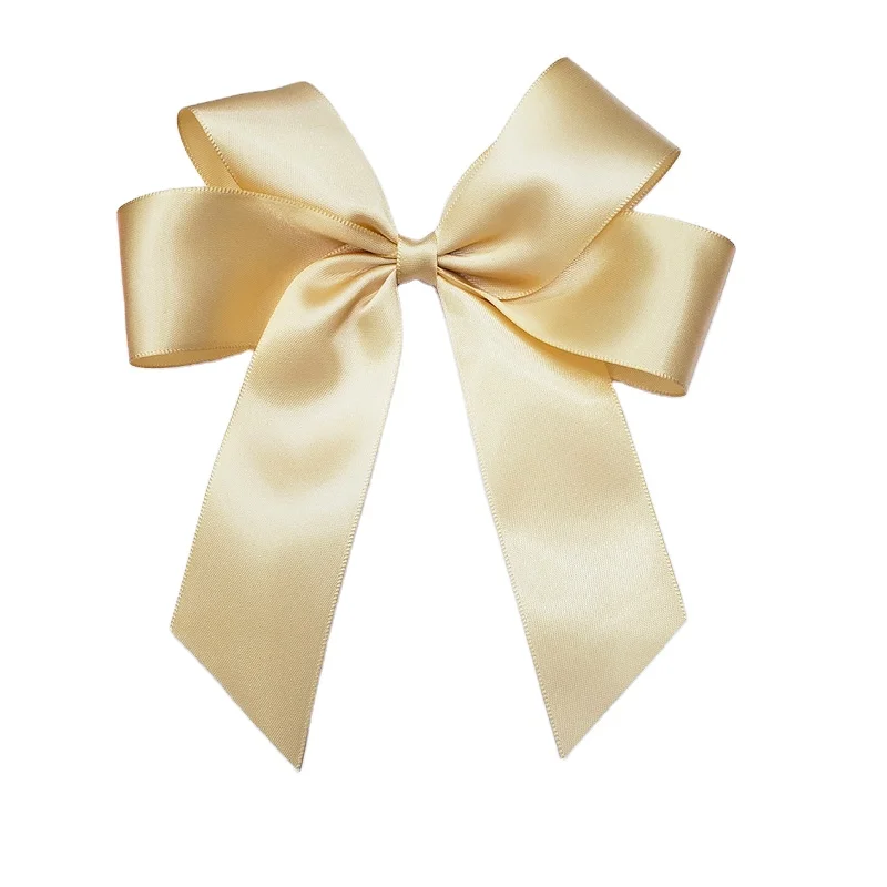 Customized Made Good Price Ribbon Print Gift Bow Tie Design Gold Satin Ribbon Bows For Gift Box