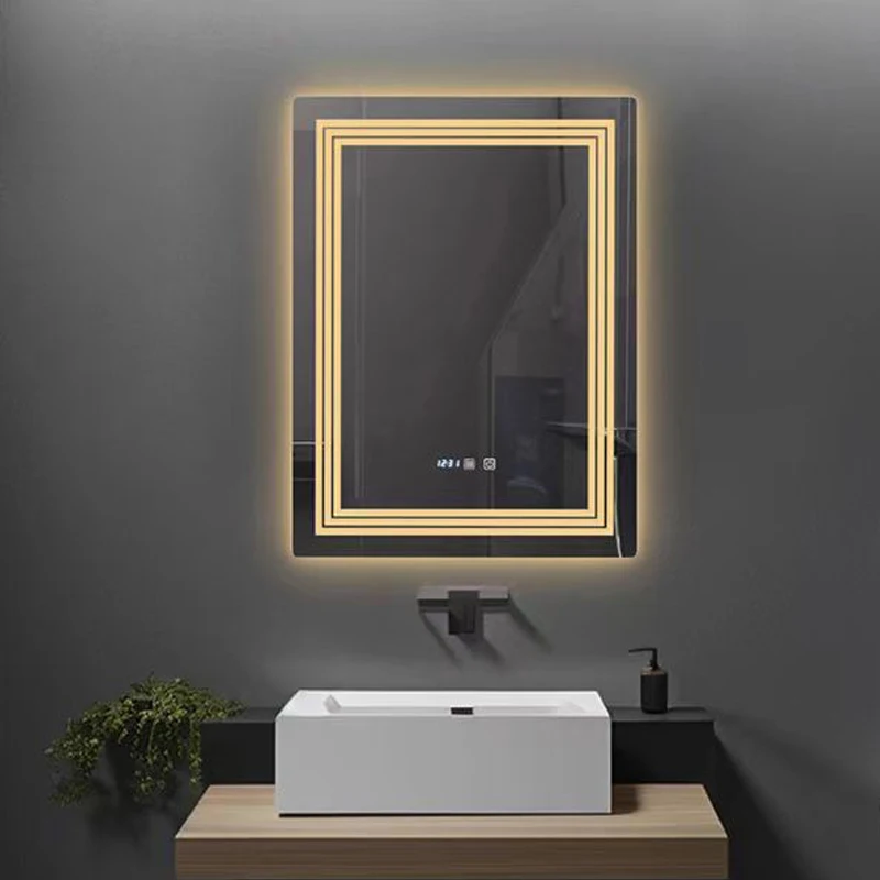 Functionality Smart Bathroom Touch Switch Screen Mirror Glass  Washroom Led Light Wall Bath Mirror