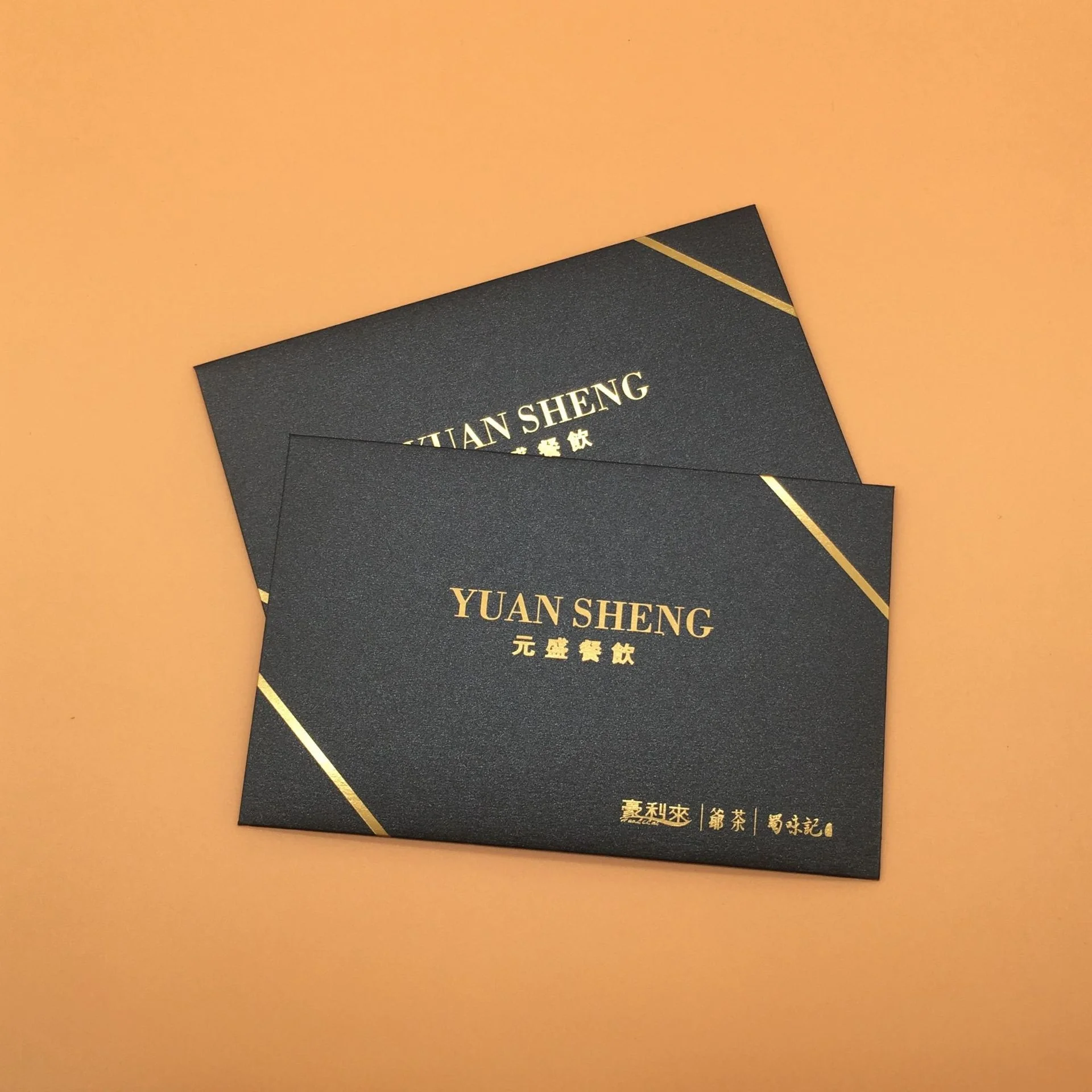 Company envelope matte black paper logo hot foil A6 size customized size printed card holder