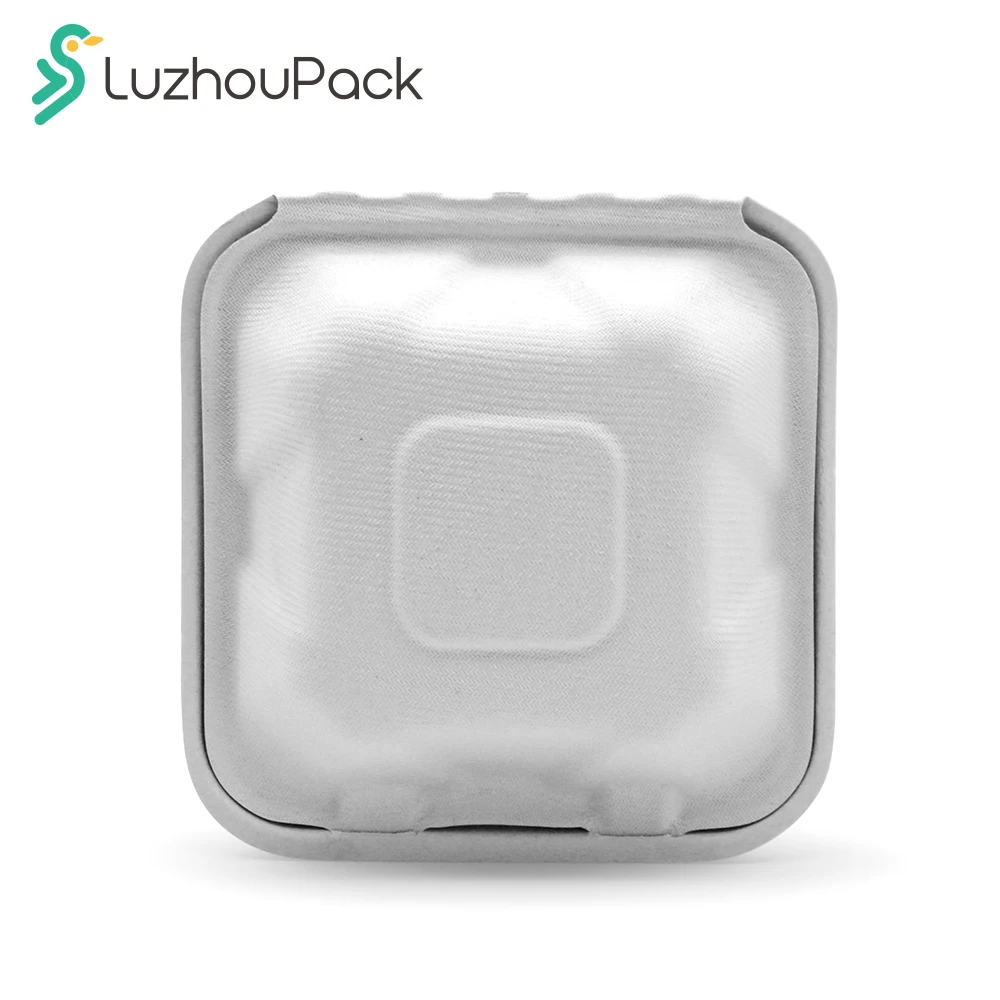 LuzhouPack Customizable OEM Take-Out Container Clamshell 6 x 6 inches Molded Fiber Bagasse to Go Food Box with Lock