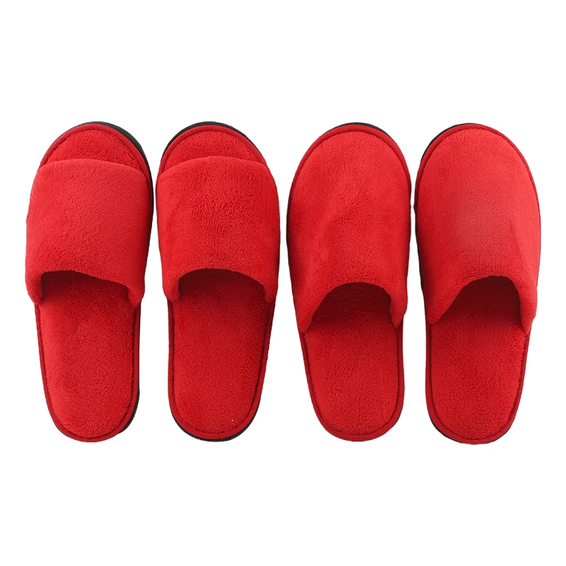 Красные коралловые флисовые Открытые и закрытые тапочки