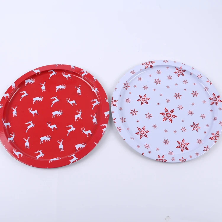Wholesale round tin food tray fruit printed food tin tray