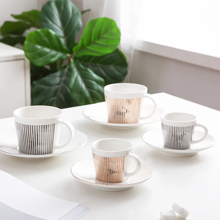 Factory direct sales Creative ceramic mirror reflection coffee cup and saucer simple English afternoon tea set