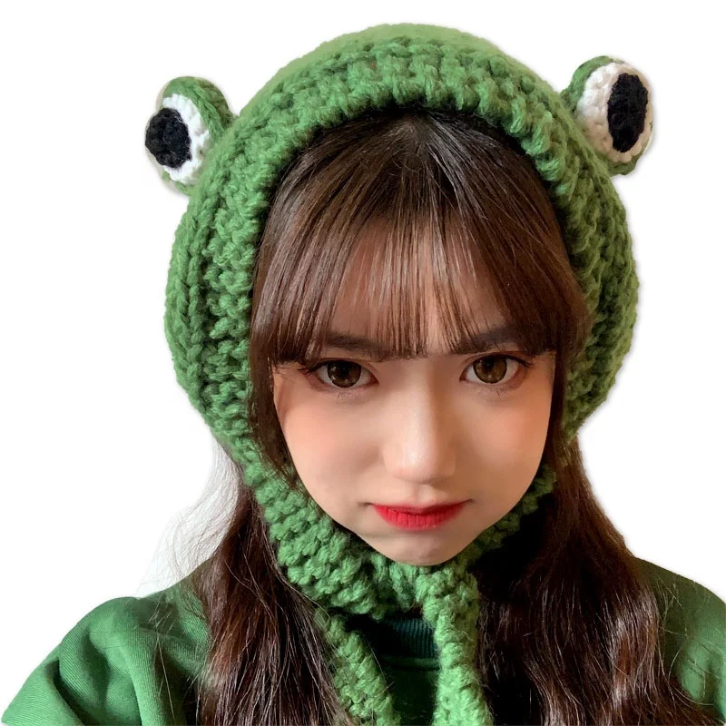 Adult Cute Funny Knitted Frog Hat Party Costume Accessory Gifts Girls Lovely Winter Warm Hat For Women Ladies