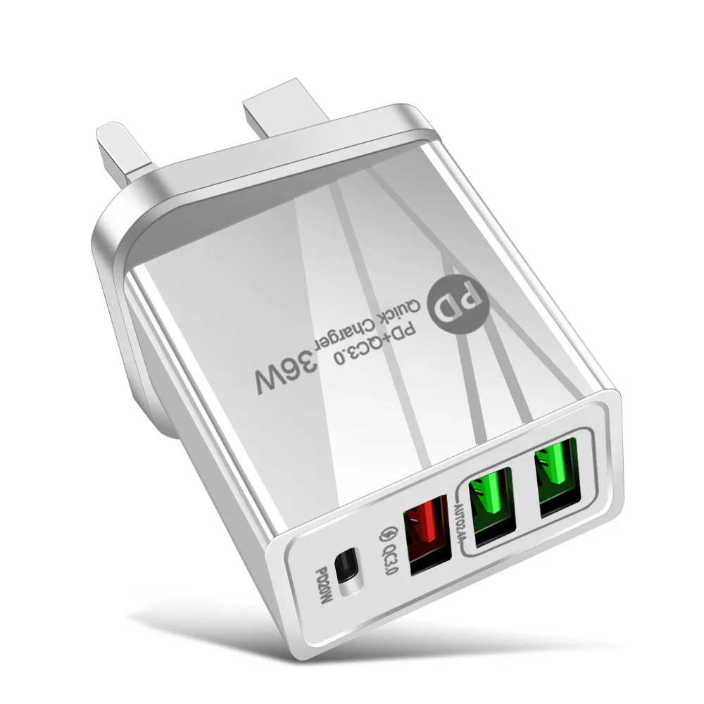 Hot Sales UK US EU Plug 36W QC3.0 Usb C Charger 4 Port Wall Portable Charger For Iphone 13 Charger