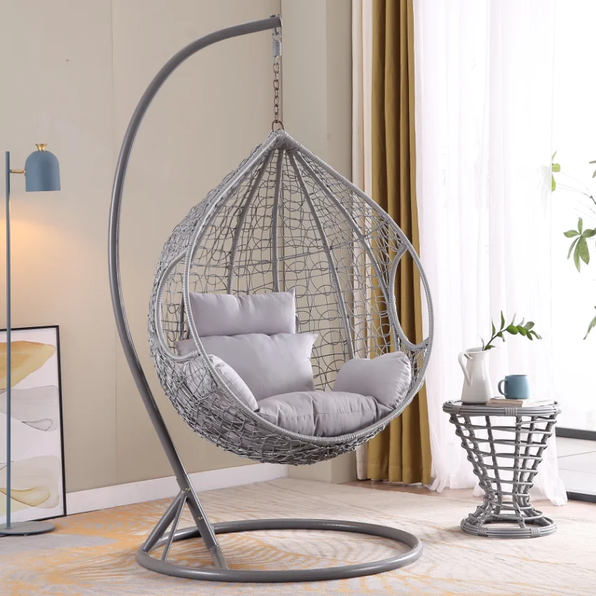 Hot Sell  Outdoor Hanging chairs Rattan patio egg chair wicker swing  Large Chairs with support table outdoor living room