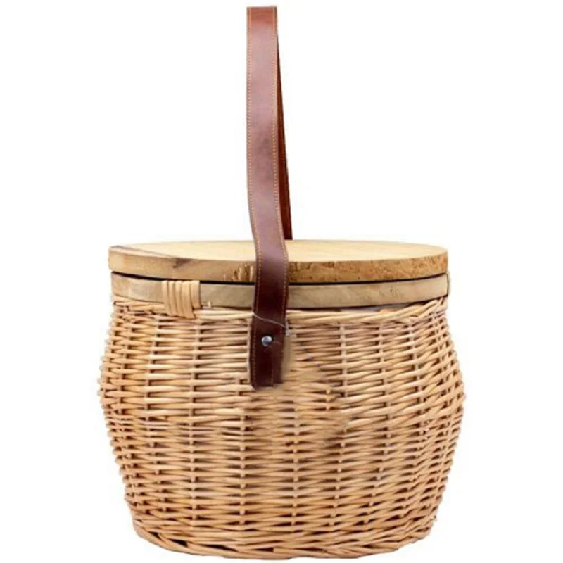 Hot sale round wicker picnic basket  large round  storage picnic basket with lid and handles