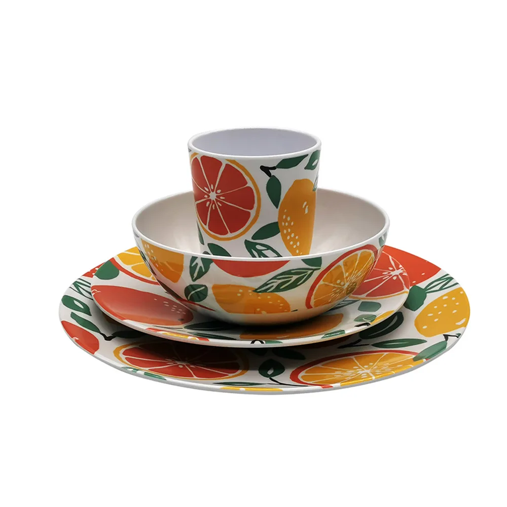lemon print pattern custom  hard plastic picnic party food serving bowl plate  dinner set melamine dinnerware set