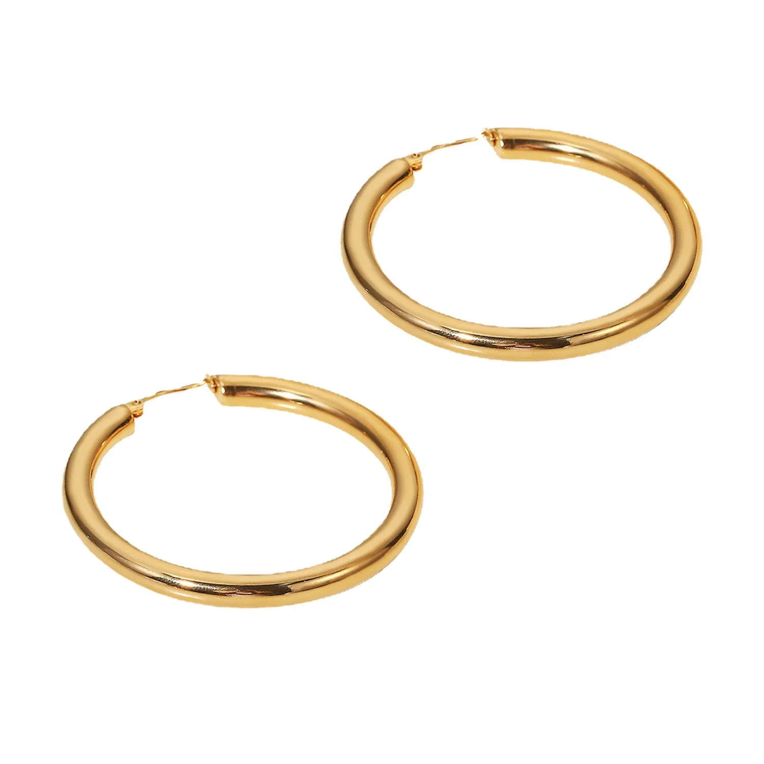Mifen Simple Big Round Huggie Earrings 18K Gold Hollow Circle Tarnish Free Stainless Steel Hoop Loop Earrings For Women