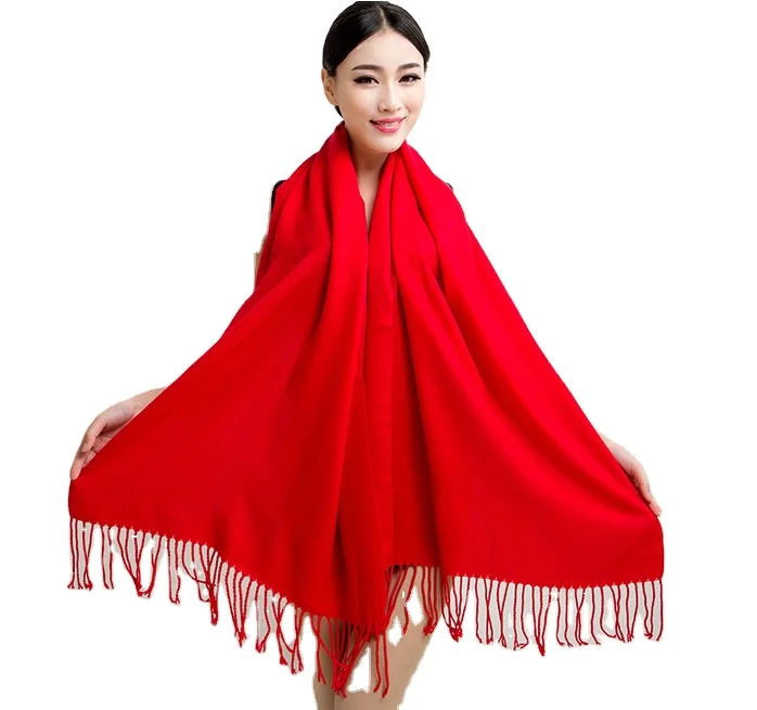 
Wholesale Fashion Solid Color Pashmina Cashmere Long Scarf With Tassel 