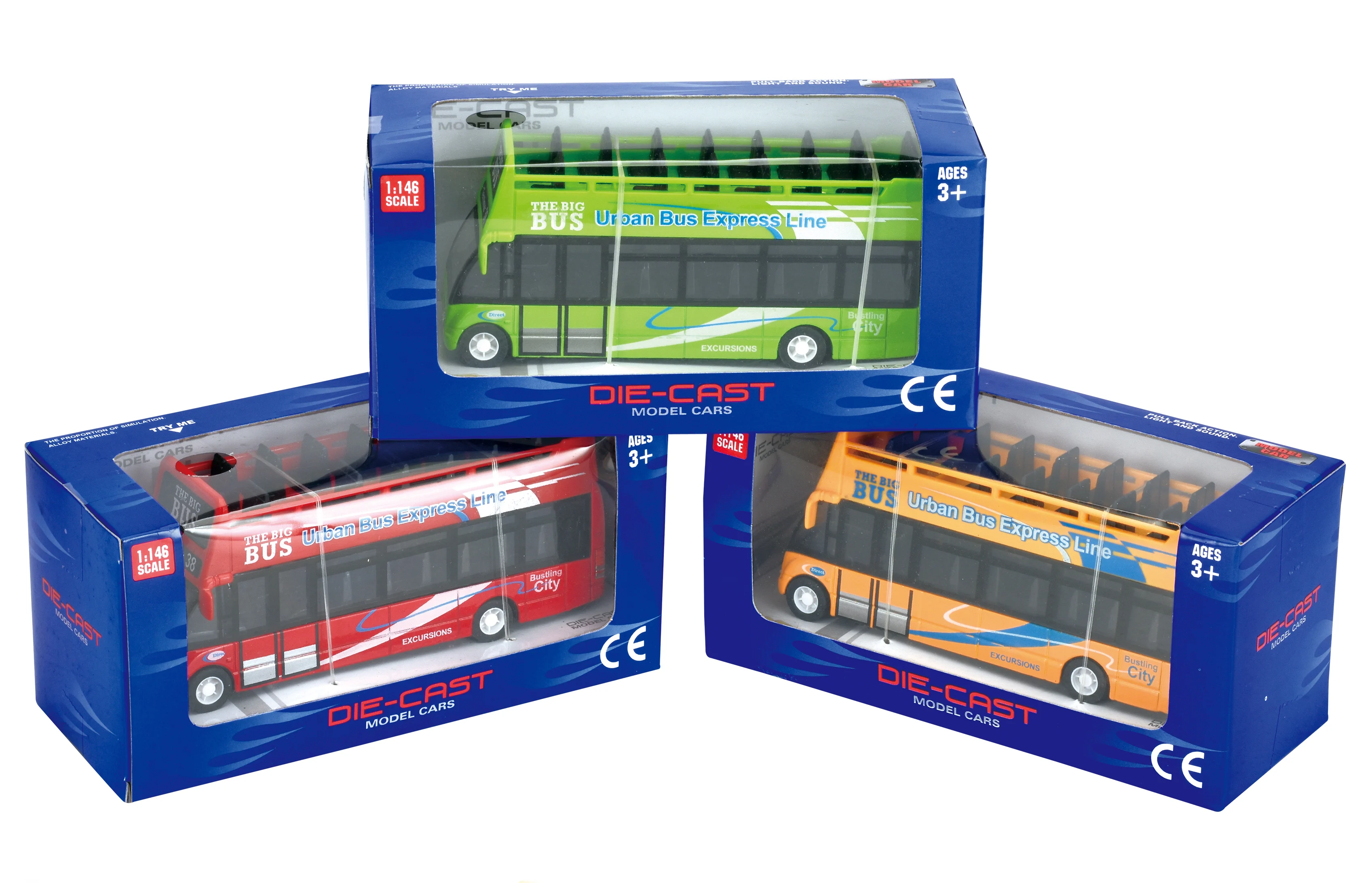 1:146 Pull-back Alloy double-decker Bus with lights and music logo customization OEM ODM Diecast Model Car for Boy toy vehicle