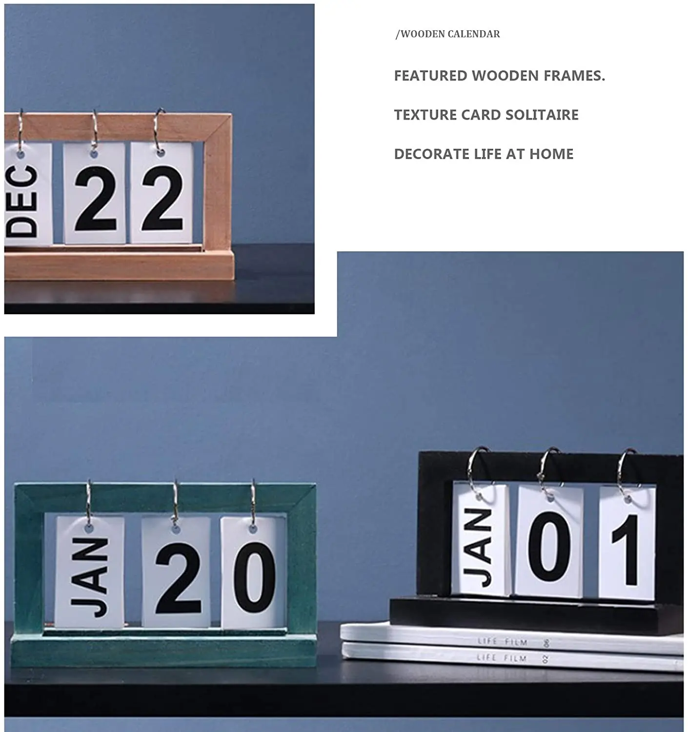 Wooden Manual Flip Desk Calendar Reusable Vintage Desk Calendar Block Calendar