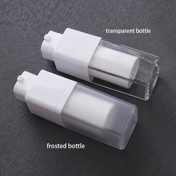 Frosted airless bottles 15ml 30ml 50ml refillable empty square cosmetic lotion pump dispenser travel vacuum airless bottle