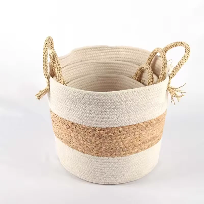 Factory directly sales New Design Water hyacinth and cotton rope storage basket