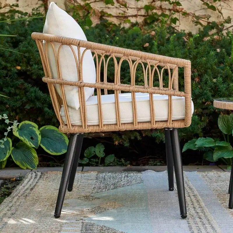 Tan Wicker rattan Aluminum 4 pcs Conversation furniture Set