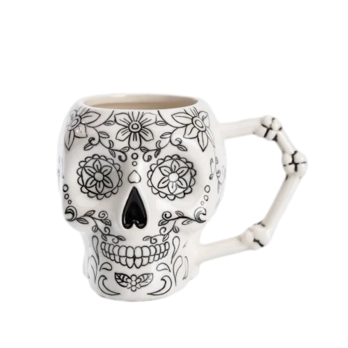 Custom Ceramic mugs Hand painted 3D Large Skeleton Skulls Ceramic Coffee mug cup at any shape & size