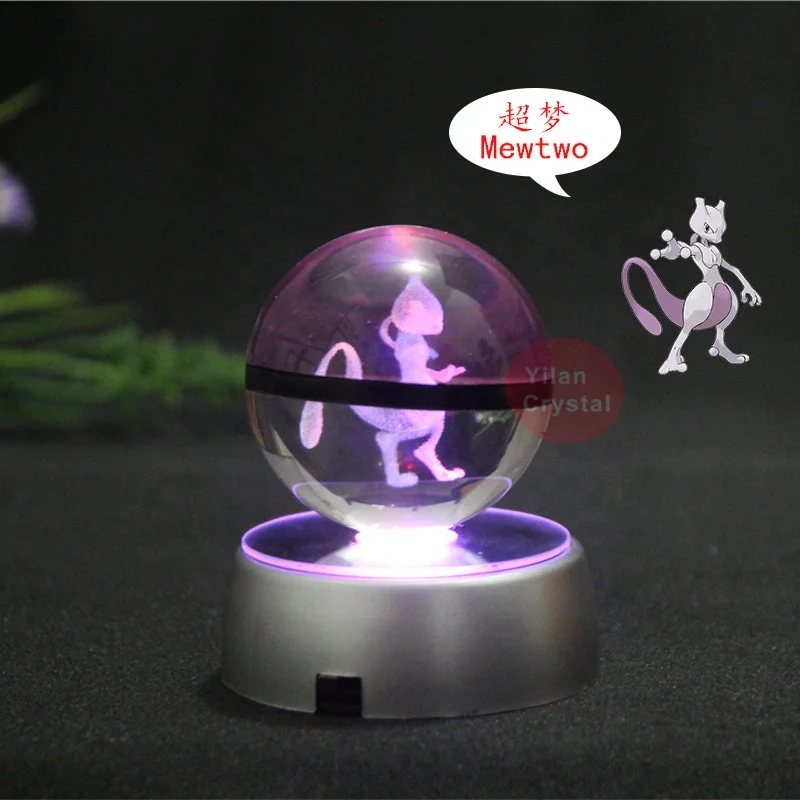  Подарочный 3d лазер Mewtwo 50 мм 80 Кристалл k9 Покемон шар со светодиодной светящейся