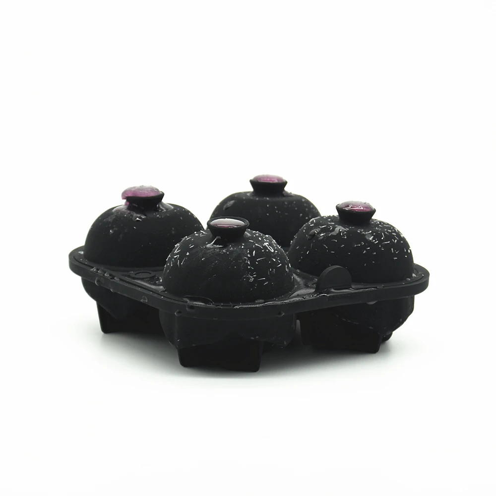 Flexible Silicone 4 Cavity 3D Rose Ice Cube Tray BPA Free Dishwasher Safe Easy Release Rose Ice Mold with Funnels on Top