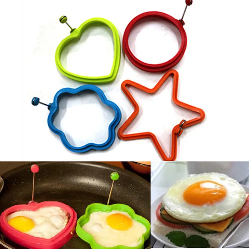 Hot Sale Non Stick Egg Frying Rings Fried Poached Pancake Cooking Egg Silicone Egg Rings with Handle for Cooking