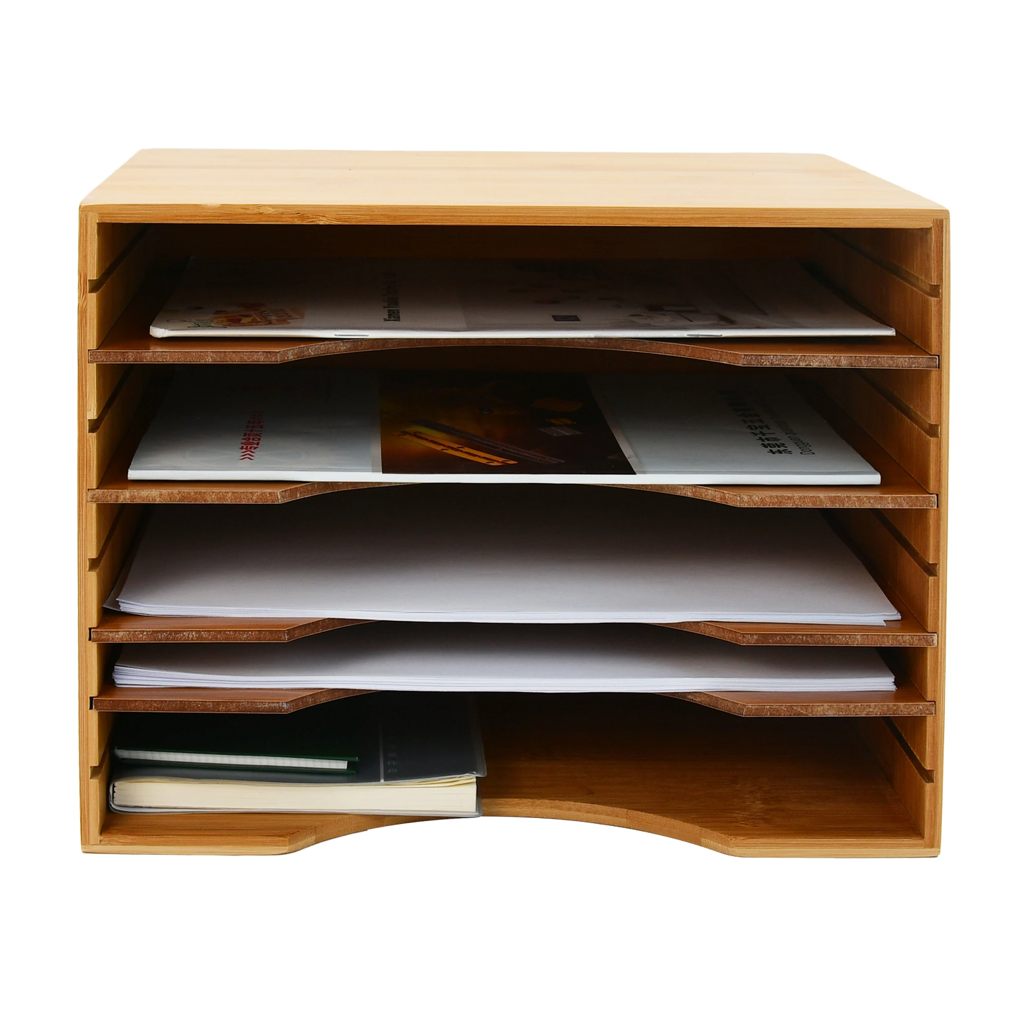 4 Tier Paper Holder Bamboo Wood Office Desk Top Document File Organizer A4 Size With 4 Adjustable Shelves