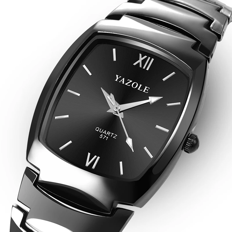 yazole  571 Elegance black unisex Quartz watch stylish steel Strap Waterproof analog display Simple Couple wristwatch