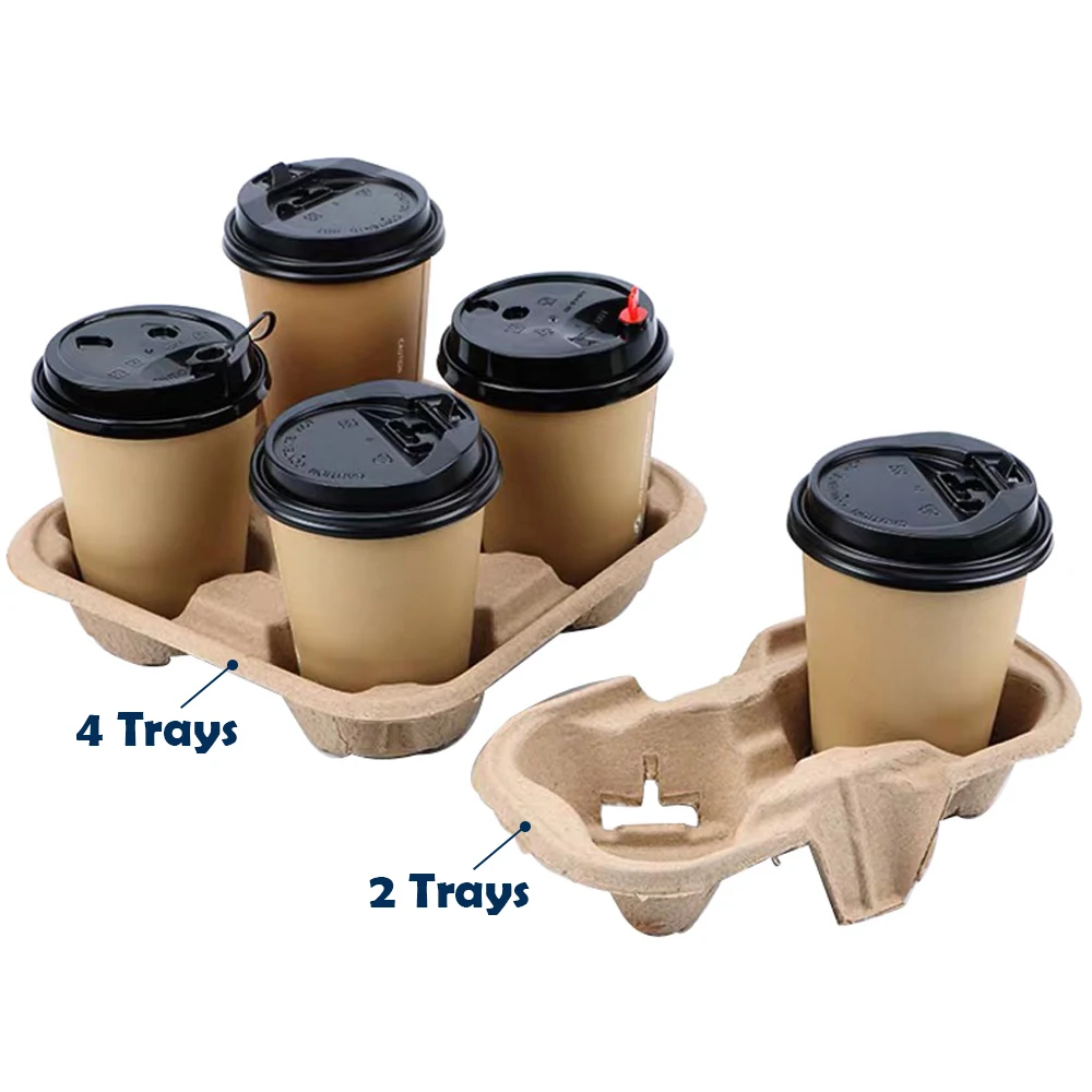 Prevent Anti Spill Portable Paper Pulp Coffee Cup Boba Holder Takeaway Paper Drinking Tray Carrier Cardboard