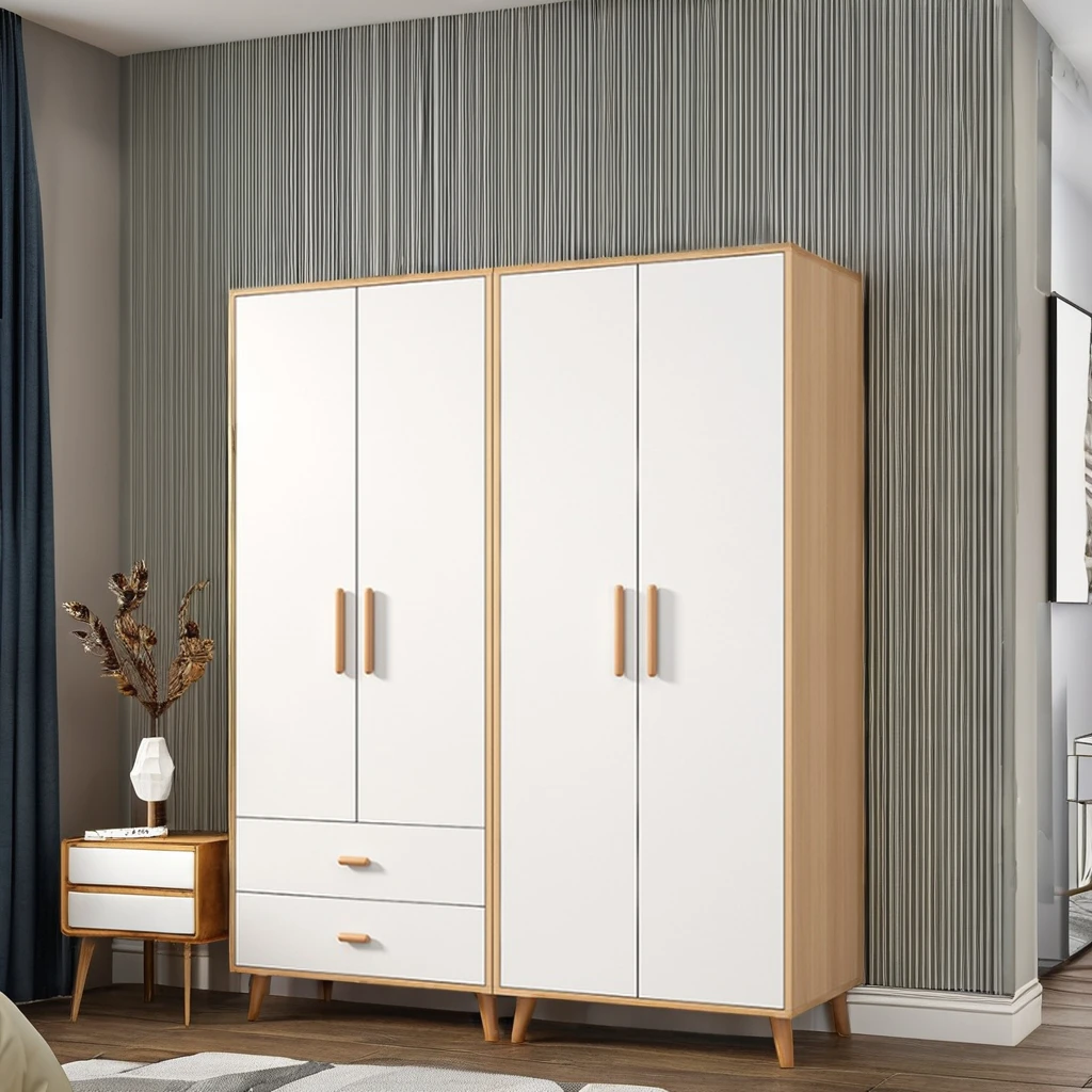 All solid wood wardrobe home bedroom log to open the door small household children two or three door storage cabinets