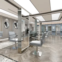 Scandinavian minimalist modern barber shop mirror, with LED lamp floor hairdressing mirror for hair salon