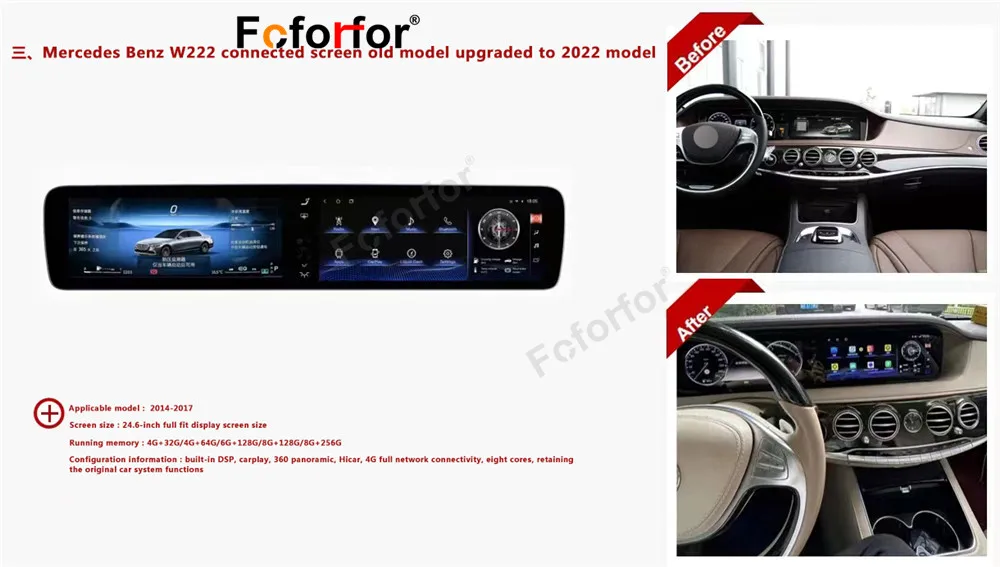 Android13 Carplay For Mercedes Benz S W222 2014-2017 Upgraded 2022 Carplay With GPS Navigation WIFI Mirrorlink Radio Head Unit
