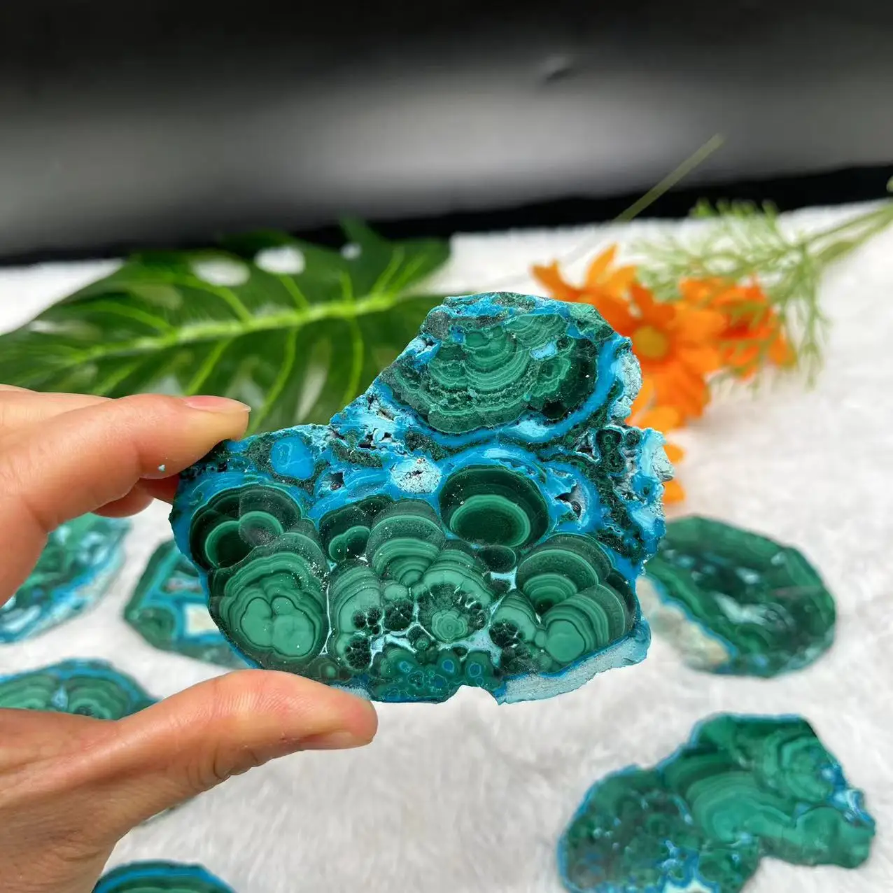 Bulk Wholesale Natural Green Malachite Slab Malachite Rough Stone Freeform Crystals Quartz Slice